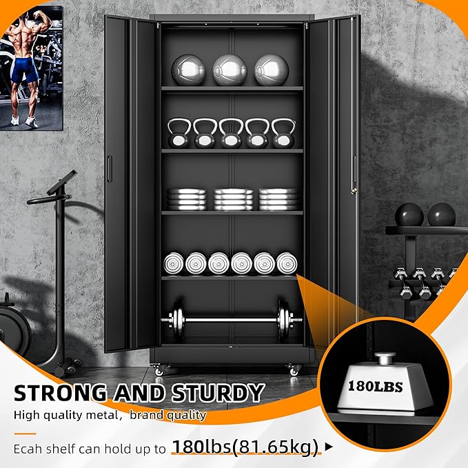 INTERGREAT Rolling Storage Cabinet, 73" Tall Lockable Tool Cabinet with Pegboard and Shelves, Heavy-Duty File Cabinet with Wheels for Garage, Basement, Warehouse, Black