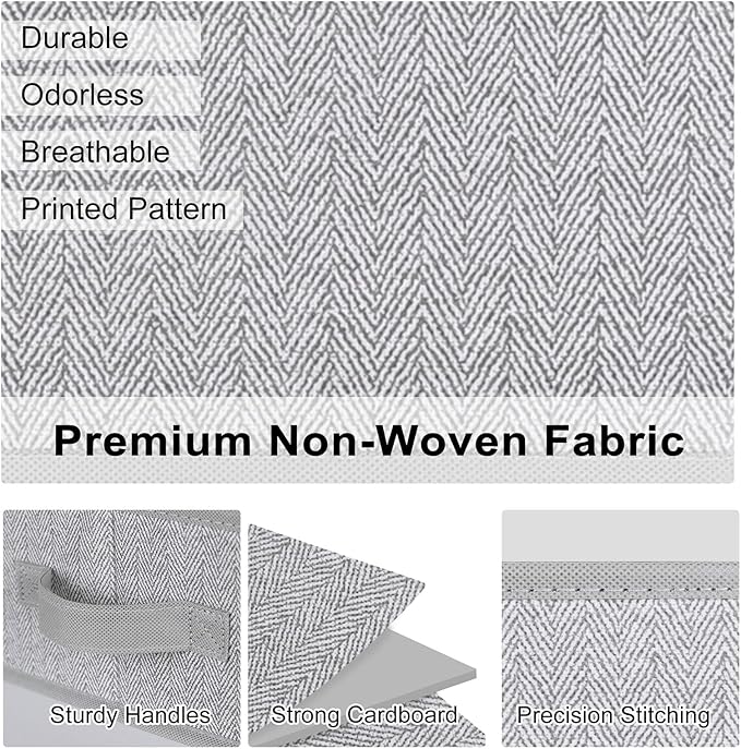 WUIKE 6-Pack Trapezoid Storage Bins, Foldable Storage Baskets for Clothes, Purse, Blanket, Herringbone Gray, Extra Large