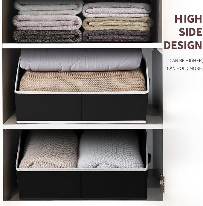 Storage Baskets for Shelves - Trapezoid Cube Storage Organizer Bins, Decorative Storage Baskets with Handles, Large Shelves Organizer for Home, Office, Dorm, Black, 4 Pack