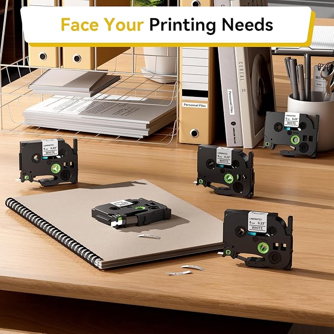 Labelife TZe-211 Label Maker Tape 6mm Compatible with Brother P Touch Label TZe TZ Tape 6mm 0.23 Laminated White 1/4 Inch TZe211 for Ptouch PTD210 PTD220 PTH110 PTD400 PTD600, 5-Pack