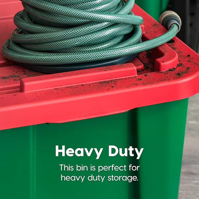 IRIS USA 12 Gallon Heavy Duty Holiday Storage Bins with Lids, 4 Pack - Made in USA, Tough Snap On Lockable Lid Stackable Industrial Rugged Tubs, Garage Organization, Reusable Box - Green/Red