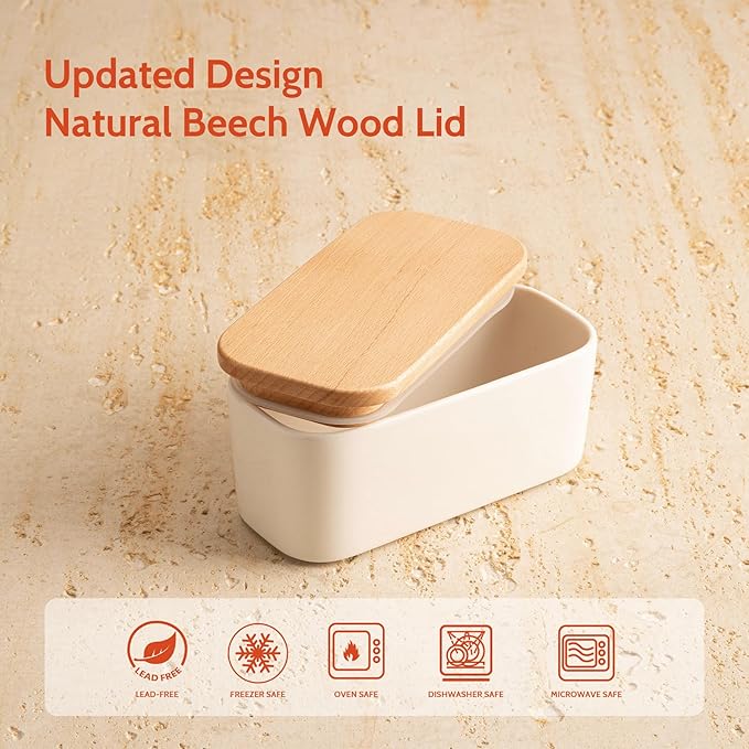 Sweese Small Butter Dish with Lid for Countertop, Airtight Butter Keeper Holds Up to 1 Sticks of Butter, Porcelain Butter Container for Kitchen Decor and Accessories for Kitchen Gift, White
