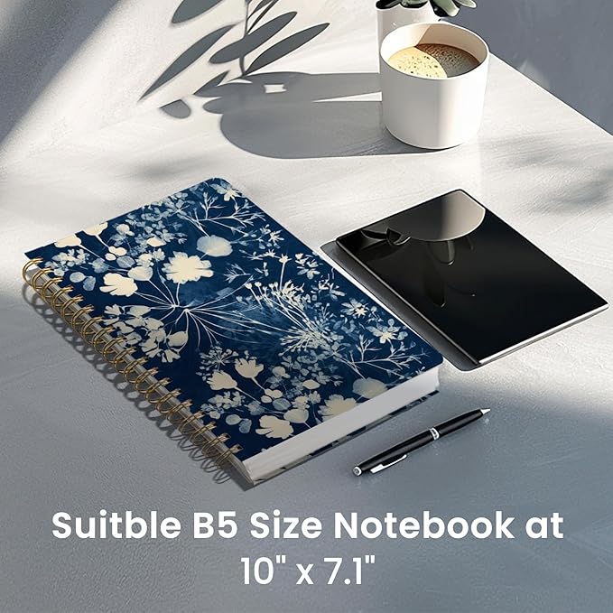 Lined Spiral Notebook Journal for Work, 300 Pages Thick B5 (7.1"x10") College Ruled Journal for Women & Writing, Hardcover Notebook for Note Taking, Perfect for Office Home School, Rustic Bloom