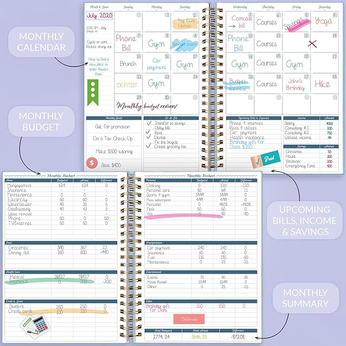 GoGirl Budget Planner & Monthly Bill Organizer – Monthly Financial Book with Pockets. Expense Tracker Notebook Journal, Large (Periwinkle)