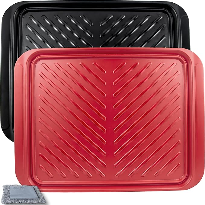 Large Grilling Prep and Serve Trays, BBQ Platter for Raw and Cooked Food, Melamine Serving Trays for Food, Set of 2, Black and Red, Napkin and Cleaning Clothes Included