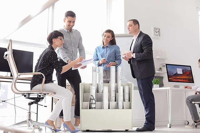 AdirOffice Adir Blue Print Storage Organizer - Mobile Roll File Cart, Construction Plan Holders, Blueprint Cabinet with Wheels, Roll Files Storage for Office and Home (21 Slots, White)