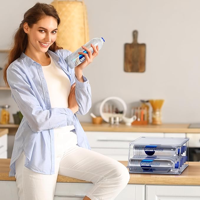 Sorbus Water Bottle Organizer for Fridge with Lid – Holds 9 Bottles – Stackable Drink Organizer for Refrigerator, Pantry, or Countertop – Clear BPA-Free Plastic Bottle Storage Holder