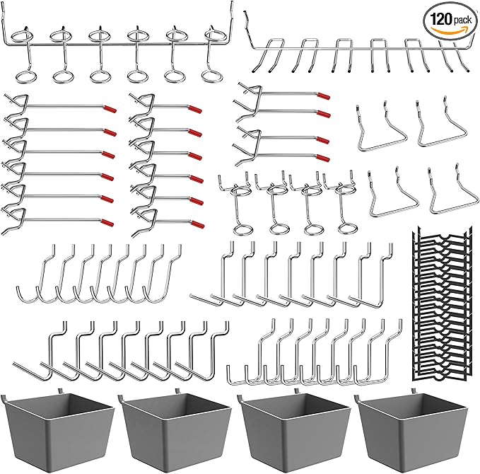 Ultrawall 120-Piece Pegboard Hooks Set, Peg Board Organizer Accessories with Bins for Hanging Various Tools in Garage, Kitchen, Craft Room