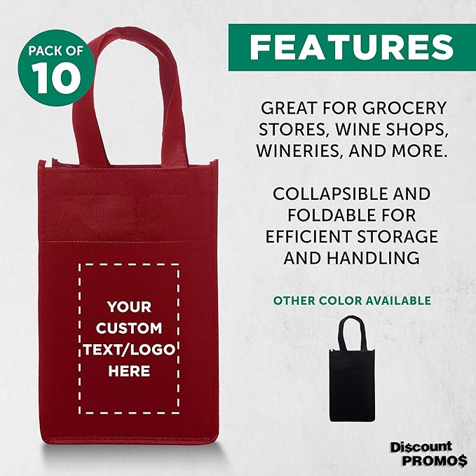 DISCOUNT PROMOS Non-Woven Vineyard Two Bottle Wine Bags
