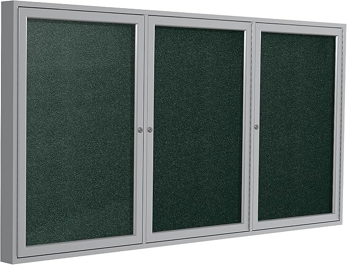 Ghent 48"x72" 3-Door Outdoor Enclosed Vinyl Bulletin Board, Shatter Resistant, with Lock, Satin Aluminum Frame - Ebony (PA34872VX-183), Made in the USA