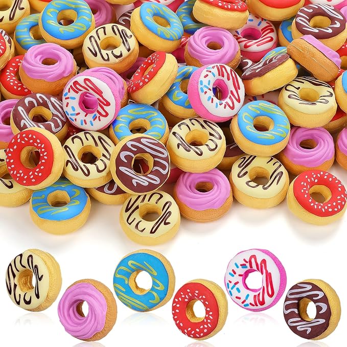 YGAOHF 50PCS 3D Cute Donut Erasers for Kids, Novelty Pencil Toppers for Candy Party Favors