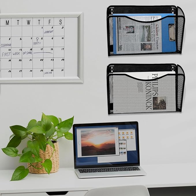 2-Pack Magnetic File Holder-File Folder Organizer, No Drilling Paper Document Holder, Large Capacity Office Hanging Magazine Rack for Refrigerator, File Cabinets, Whiteboard, Office
