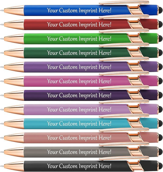 Personalized Pens in Bulk, Customized Engraved Pens with Name or Text, Black Ink Ballpoint Pens with Stylus for Business, Promotional Gifts, Events, Parties, Students, Gifts