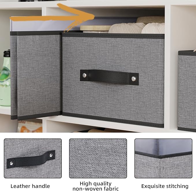 Fabric Storage Boxes, 16.1 × 9.8 × 6.5 Inch Storage Baskets with Handles, Foldable Cube Organizer Bins,Gray, Large, 4-Pack