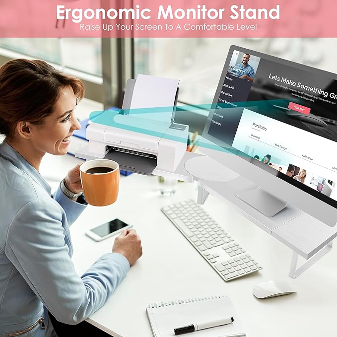 Dual-Monitor-Riser-Stand-For-Desk, Large Monitor Stand Riser For 2 Monitors With Adjustable Length Angle, Double Computer Riser For Desktop Organizer, Monitor Shelf Riser