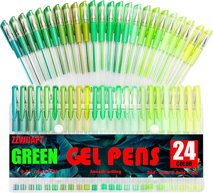 Green Gel Pens for Coloring Book,72 Color Gel Pens Set including 24 Color Gel Pen with 48 Refills,40% More Ink Colored Gel Pens for Drawing, Doodling, Scrapbook, Journaling