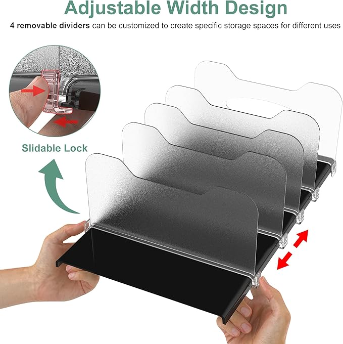 Freezer Organizer 12” Visible Fridge Organizer Rack with Removable Dividers and Handles, Freely Adjustable, Fits Refrigerator Frozen Meals, Lunch Meat Box, Cheeses (Black)