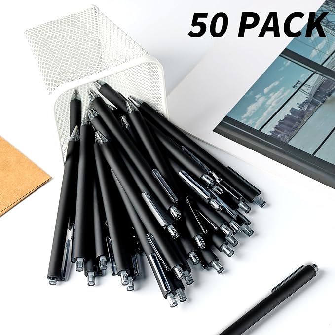 deegtran Pens Bulk, 50 Pack Smooth Black Ink Ballpoint Pen, Wholesale Retractable Pens, No Bleed Click Pen Medium Point, 1.0MM