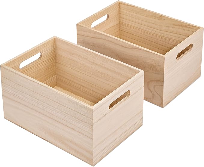 Sorbus Unfinished Wood Crates - Organizer Bins, Wooden Box for Pantry Organizer Storage, Closet, Arts & Crafts, Cabinet Organizers, Containers for Organizing (2 Pack)