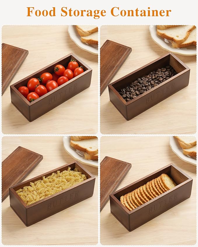 Butter Dish with Magnetic Lid, Acacia Wood Butter Keeper With Knife, Detachable Butter Container With Cover For Countertop Refrigerator