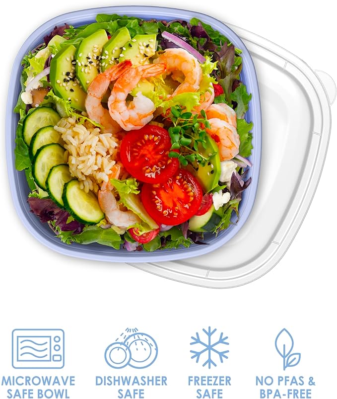 Bentgo Prep - 1-Compartment Bowls with Custom Fit Lids - Reusable, Microwaveable, Durable, PFAS & BPA-Free, Freezer and Dishwasher Safe Meal Prep Food Storage - 10 Bowls & 10 Lids (Periwinkle)