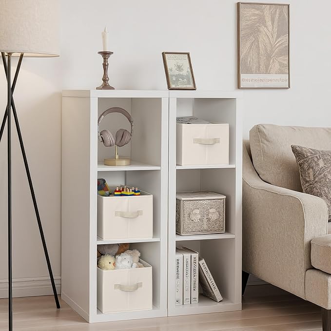 StorageWorks Storage Baskets for Shelves, Foldable Fabric Closet Storage Bins with Handles, Fabric Storage Bins Clothes Organizer, Beige, 3-Pack, Large