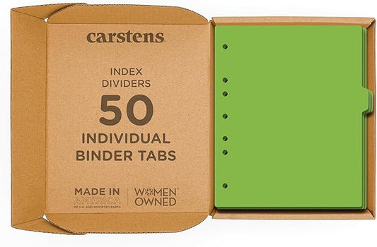 Carstens - Heavy Duty Plastic Ring Binder Dividers, Side Tab, 1/9 Cut, Tab 4 Position, US Letter, Apple Green, Case of 50, (2618-24CS) - Ideal Medical Chart Dividers or Index Tabs for 3 Ring Binders
