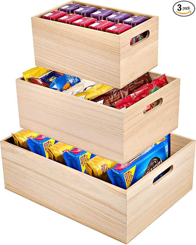 Sorbus Unfinished Wood Crates - Organizer Bins, Wooden Box for Pantry Organizer Storage, Closet, Arts & Crafts, Cabinet Organizers, Containers for Organizing (3 Pack)