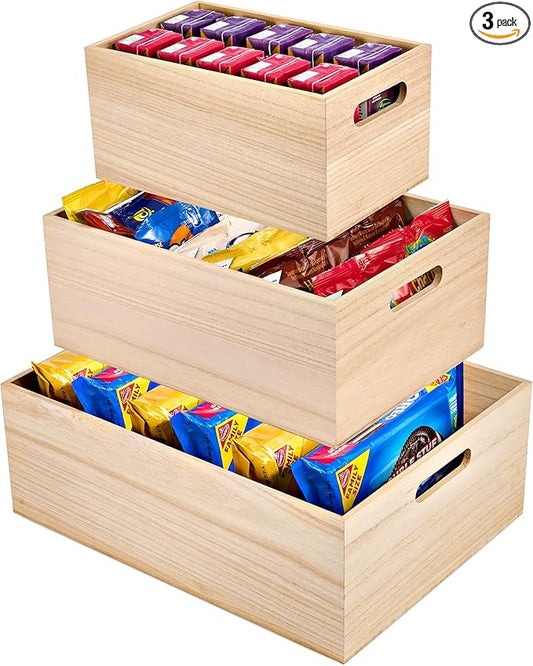 Sorbus Unfinished Wood Crates - Organizer Bins, Wooden Box for Pantry Organizer Storage, Closet, Arts & Crafts, Cabinet Organizers, Containers for Organizing (3 Pack)