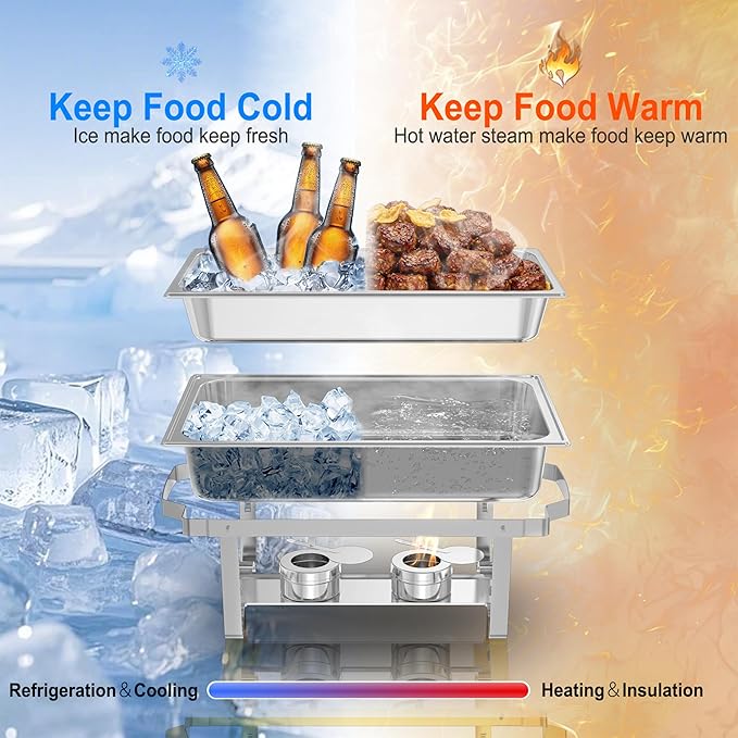 Chafing Dishes for Buffet 4 Pack, 11QT [Large Size and Sturdy] Stainless Steel Food Warmers for Parties Buffet [Silver Colors] Catering Supplies Buffet Display