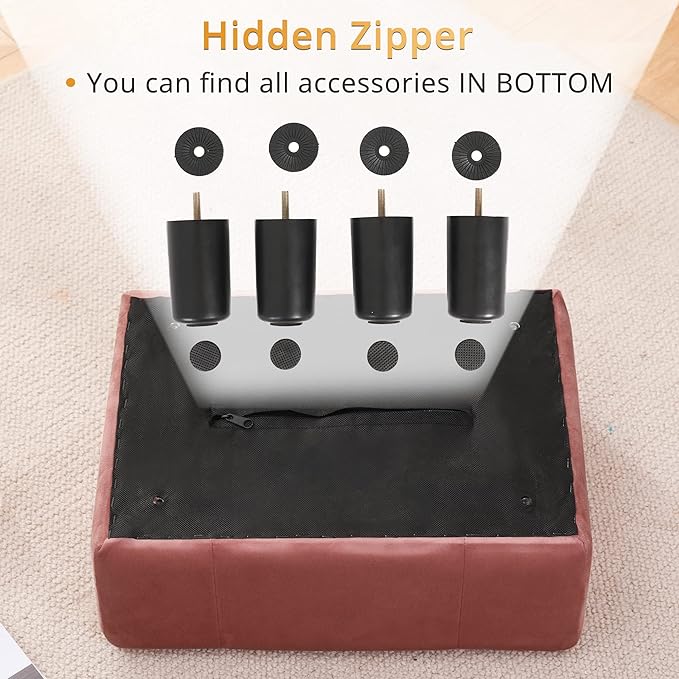 LUE BONA Small Foot Stool Ottoman, Velvet Tufted Footrest with Plastic Legs, 9''H, Rectangle Foot Stools for Adult with Non-Slip Pads, Footstool for Living Room,Couch, Pink