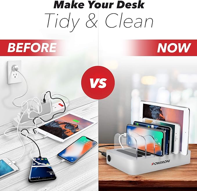 USB Charging Dock - 6-Port (2 Pack) - Universal Charging Station for Multiple Devices Apple - Multi Device Charger Station - Compatible with Apple iPad iPhone and Android Cell Phone and Tablet