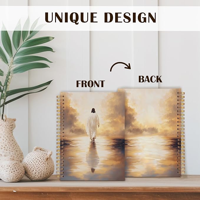 Qabliqo Jesus Walking on Water Christian Spiral Notebooks, Watercolor Jesus Journals for Writing, Christian Journal for Women Men, Vintage Religious Notebook for Note Taking, 5.5x8.3 Inch