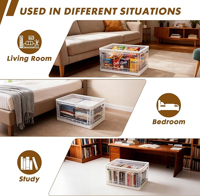 72 QT Clear Storage Bin with 5-Sided Open Lid, Stackable Plastic Storage Bins For Bedroom, Living Room, Office, Multifunctional Foldable Storage Box For Clothes, Office, Supplies, Snacks