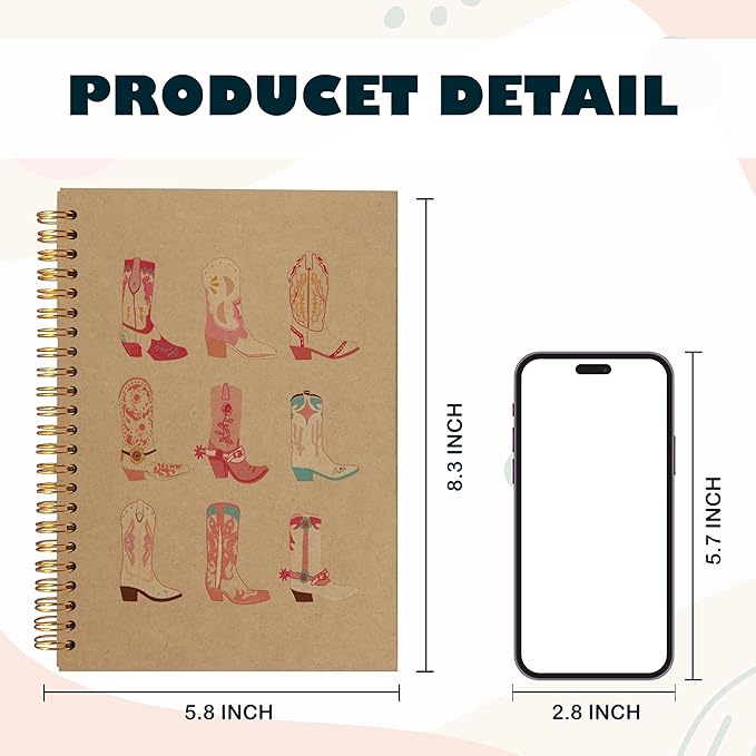 BearCake Cowgirl Boot Notebook, Cowgirl Stuff, Cowgirl Gifts, Western Office Supplies, Western Stuff for Women, Boho Western Notebook Journal 5.5x8.3 kraft paper