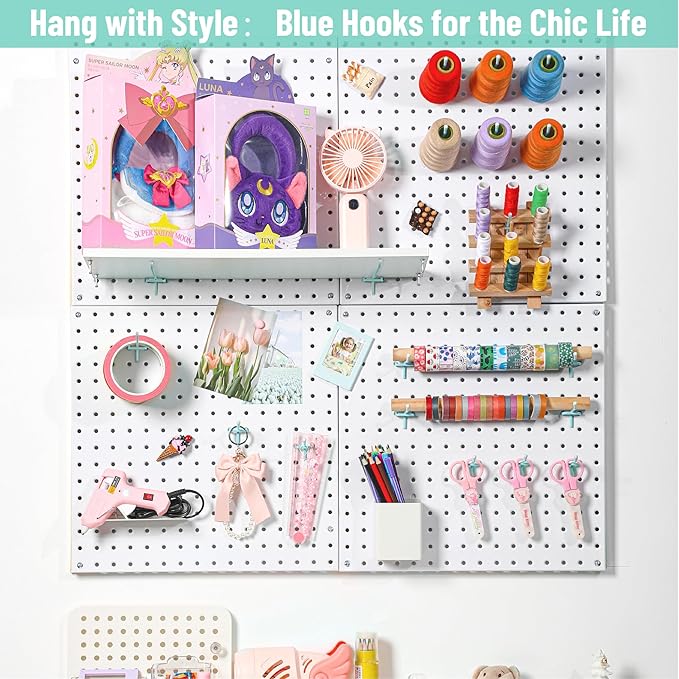 HUHOLE Pegboard Hooks 4 Inch 50PC, Blue Peg Board Hooks, Fit 1/4" or 1/8" Pegboard, Ideal Peg Board Organizer Accessories for Garage Tool Organization, Wall Storage (Blue, 4 Inch)