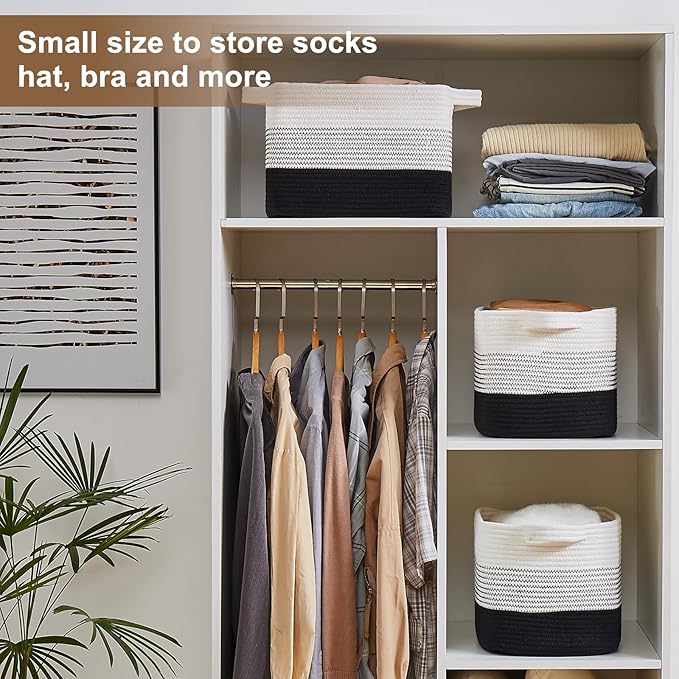 Storage Basket for Organizing, Woven Baskets for Storage, Rectangle Decorative Baskets for Shleves, Closet, Toys, Books, Nursery Organizer Bins - Pack of 3 (Gradient Black, 13"x9.85"x8.7")