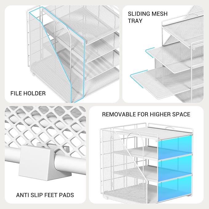White Desk Organizer and Accessories, 4-Tier Paper Organizer for Desk, Office Accessories & Workspace Organizers and Desktop Storage for Office Supplies (White)
