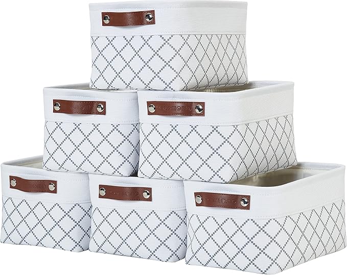 DECOMOMO Small Storage Basket, Closet Storage Bins, Baskets for Organizing Shelves (White Check, Small - 6 Pack)