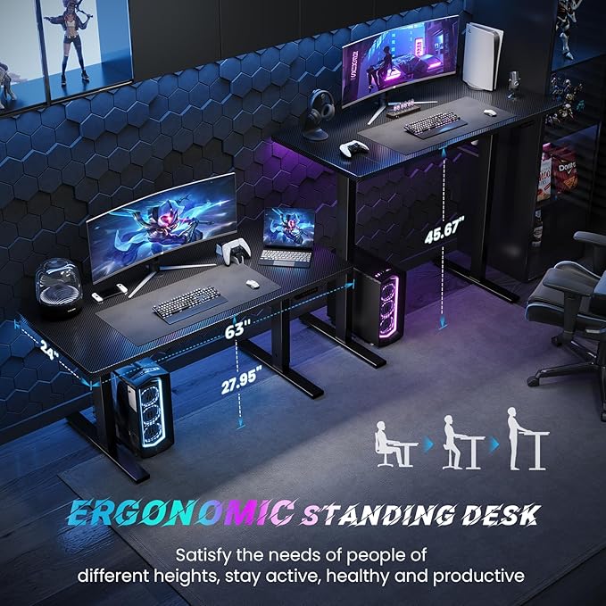 SIAGO Electric Standing Desk Adjustable - 63 x 24 Inch Sit Stand up Desk with Cable Management - 3 Memory Preset Adjustable Height Table