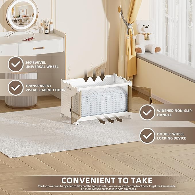 104 QT / 26 Gal Large Foldable Stackable Plastic Storage Cabinet with Double Magnetic Doors, Leather Handles & 4 Wheels - Organize Home, Office, Closet