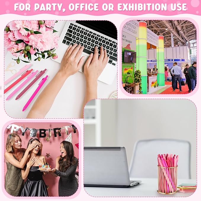 50 Pcs Ballpoint Pens Bulk Retractable Writing 1. 0 mm Black Ink Cute Pens Smooth Writing Color Fancy Gift for Teacher Student Employee Office School Home Baby Shower Supplies (Pink Series)