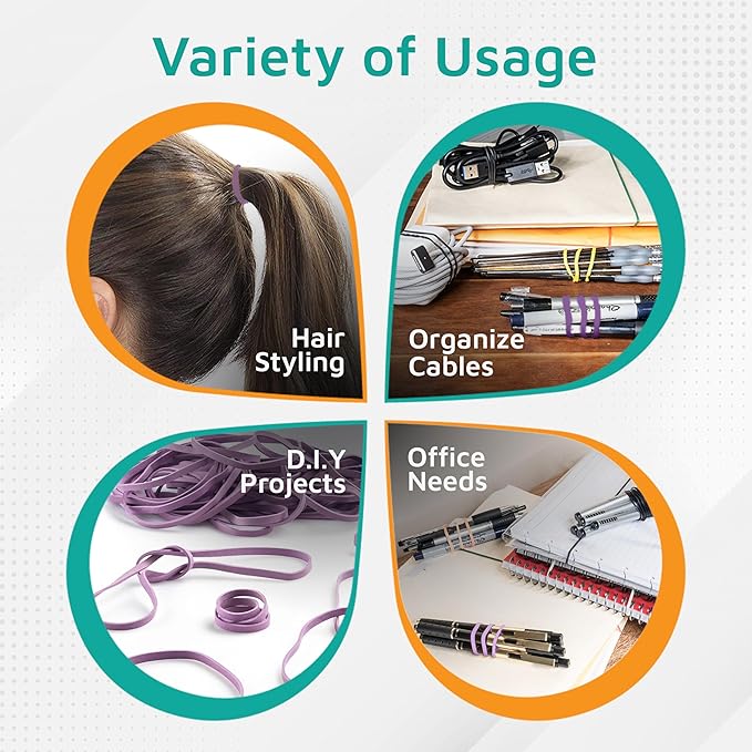 PlasticMill Lavender Rubber Bands Size 33 (3 1/2" x 1/8") - #33 Colored Rubber Bands Office Supplies - Strong, Elastic Bands for Crafts, Balloon Garland, Cash, File Folders (500-Pack)