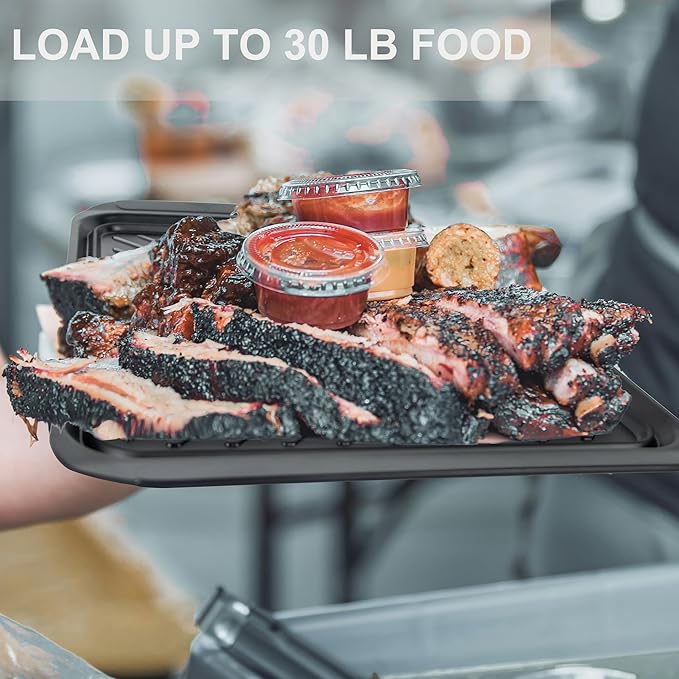 Large Grilling Prep and Serve Trays, 17.3" x 13" BBQ Platters for Raw and Cooked Food, Melamine Serving Trays for Food, Set of 2, Black and Red