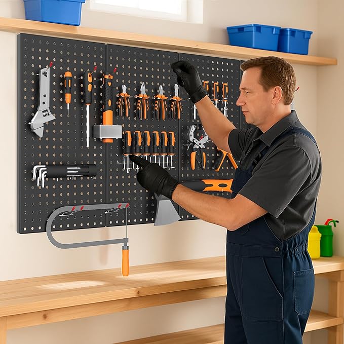 Ultrawall 4 Pack Metal Peg Board Panels with Hooks, Pegboard Wall Tool Organizer for Garage, 84pcs Peg Board with Accessories, 24"X12"
