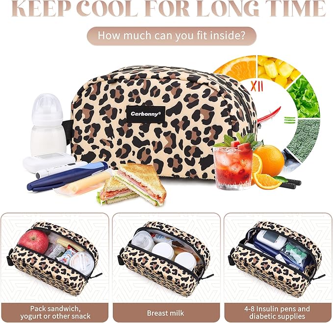 Cerbonny Small Cooler Bag Freezable Lunch Bag for Work School Travel, Leak-proof, Insulated, Waterproof, Brown Leopard, 3.5L, 9.8x5.5x4 inch