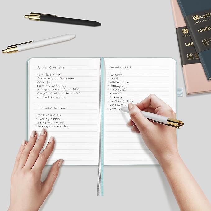 A5 Lined Leather Journal and Pen Set, Hardcover Notebook with Pen, 160 Pages 100gsm Thick Ruled Paper for Men Women, for Work, Business, School or Home Writing, 5.7'' x 8'' (Purple-Set1)