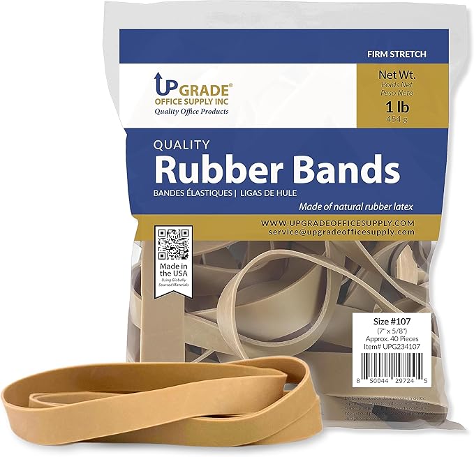 Upgrade Office Supply UPG234107CS Rubber Bands, Size 107 (7 x 5/8), 800 Bands, 1 lb 20-Pack Case, USA