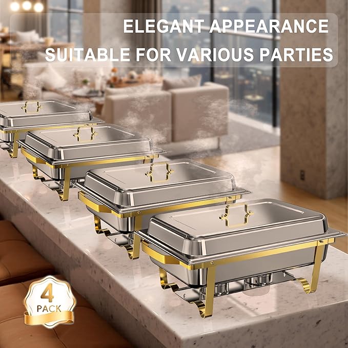 Chafing Dishes for Buffet 2 Pack, 11QT [Large Size and Sturdy] Stainless Steel Food Warmers for Parties Buffet [Elegant Gold and Silver Colors] Catering Supplies Buffet Display