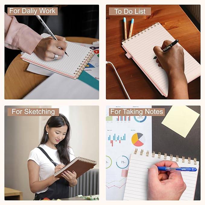 Yoment Top Spiral Notebook 240 Pages Leather Steno Pads 6x9 Top Bound Spiral Notepad 100 GSM College Ruled Notebook Left Handed Notebooks for Work School Office, Brown